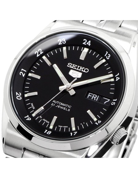 Reloj automático hombre Seiko 5 SNK567J1 dial negro 36mm 30m WR correa de acero