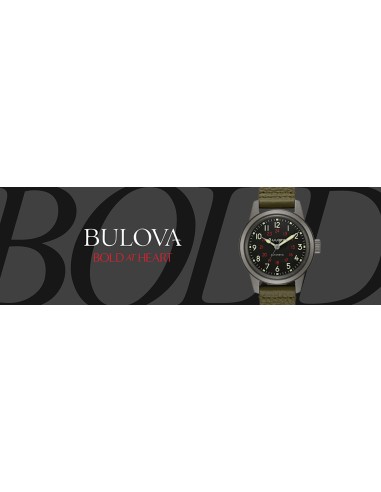 Reloj automático hombre Bulova Hack Military 98A255 38mm dial negro correa de tela 30m WR
