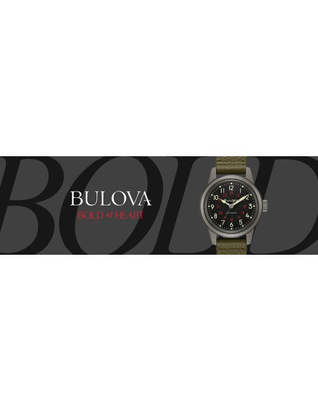 Reloj automático hombre Bulova Hack Military 98A255 38mm dial negro correa de tela 30m WR