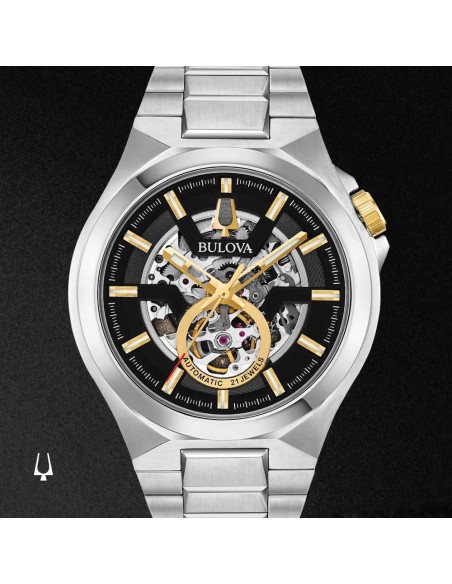 Reloj automático hombre Bulova Maquina 98A224 46mm Cristal de zafiro 100m WR correa de acero