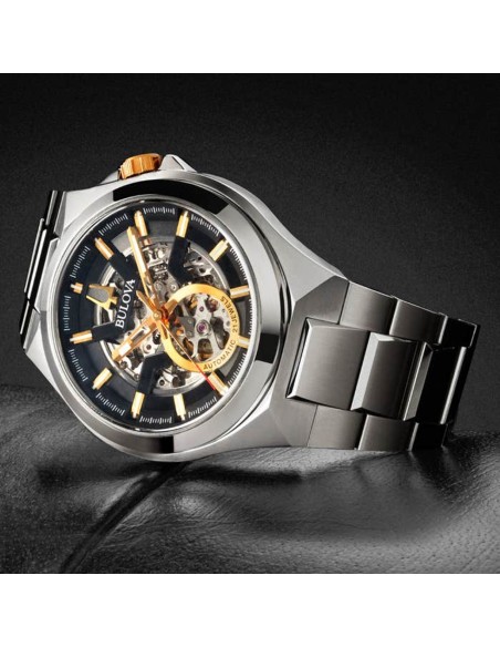 Reloj automático hombre Bulova Maquina 98A224 46mm Cristal de zafiro 100m WR correa de acero