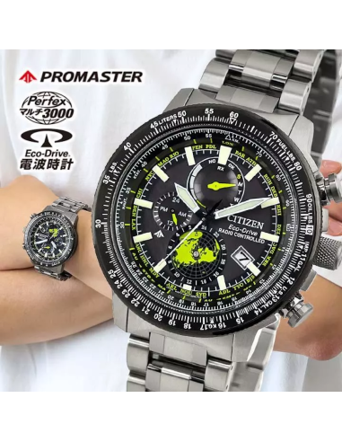 aviador hombre radiocontrol Citizen Promaster Sky GeoTrekk BY3006-53E JDM 46mm 200m WR cristal de zafiro