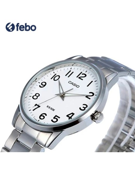 Reloj CAsio analogico Casio MTP-1303D-7B dial blanco correa de acero inoxidable