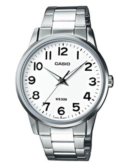 Reloj Casio analogico MTP-1303D-7B dial blanco correa de acero inoxidable 47 mm x 40 mm