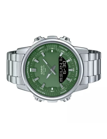 reloj hombre Casio AMW-880D-3A 47mm Hora Mundial 50m WR correa de acero 10 años batería