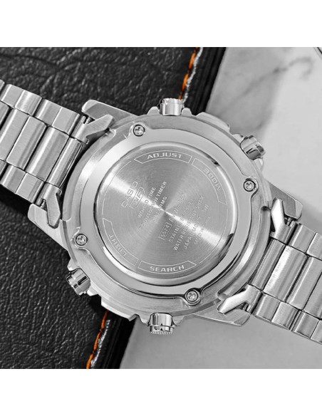 reloj hombre Casio AMW-880D-3A 47mm Hora Mundial 50m WR correa de acero 10 años batería