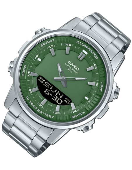 reloj hombre Casio AMW-880D-3A 47mm Hora Mundial 50m WR correa de acero 10 años batería