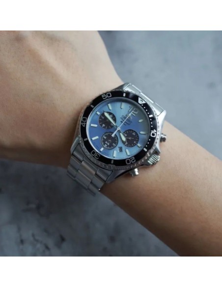 solar Orient Sports Chronograph Ice Blue Panda RA-TX0206L 42.8mm 200m WR cristal de zafiro