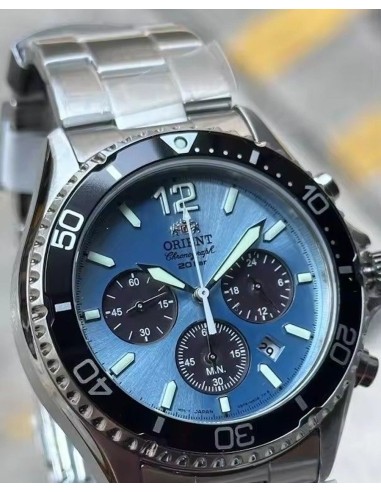 solar Orient Sports Chronograph Ice Blue Panda RA-TX0206L 42.8mm 200m WR cristal de zafiro