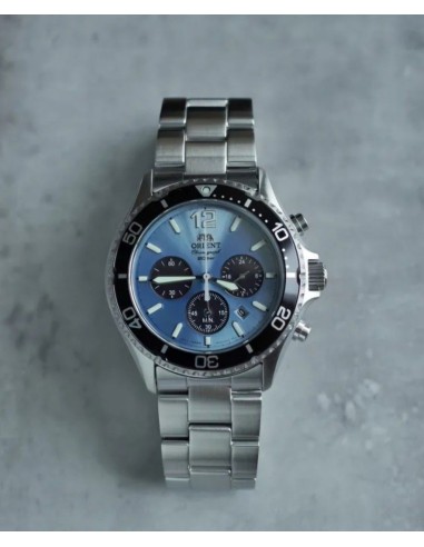 solar Orient Sports Chronograph Ice Blue Panda RA-TX0206L 42.8mm 200m WR cristal de zafiro