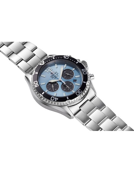 solar Orient Sports Chronograph Ice Blue Panda RA-TX0206L 42.8mm 200m WR cristal de zafiro