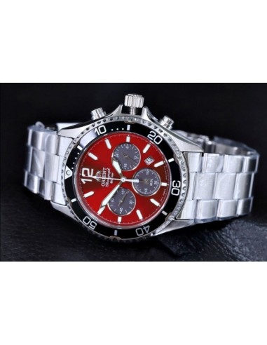 solar Orient Sports Chronograph Red Black Panda RA-TX0207R 42.8mm 200m WR cristal de zafiro