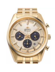 Reloj cronógrafo solar hombre Orient Gold Panda RA-TX0301G 40mm  50m WR cristal de zafiro correa de acero