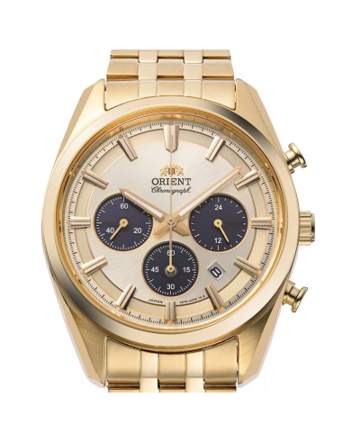 Reloj cronógrafo solar hombre Orient Gold Panda RA-TX0301G 40mm  50m WR cristal de zafiro correa de acero