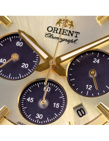 cronógrafo solar hombre Orient Gold Panda RA-TX0301G 40mm  50m WR cristal de zafiro correa de acero