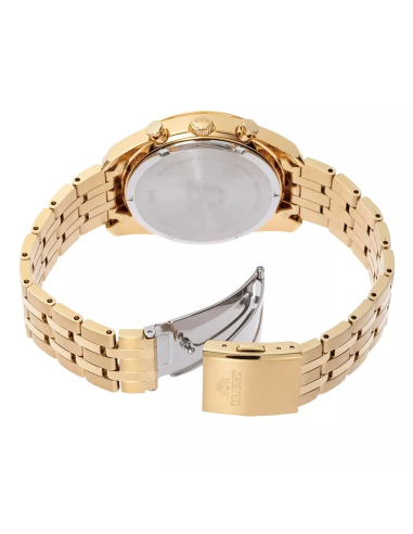 cronógrafo solar hombre Orient Gold Panda RA-TX0301G 40mm  50m WR cristal de zafiro correa de acero
