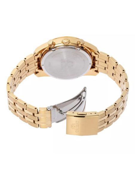 cronógrafo solar hombre Orient Gold Panda RA-TX0301G 40mm  50m WR cristal de zafiro correa de acero