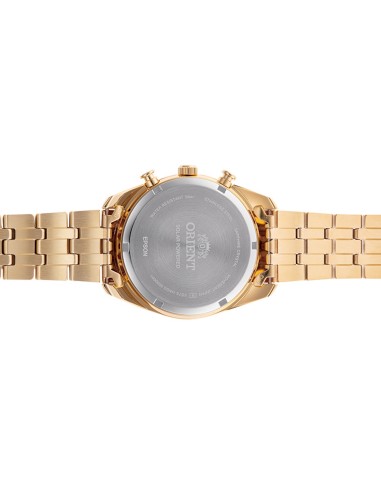 cronógrafo solar hombre Orient Gold Panda RA-TX0301G 40mm  50m WR cristal de zafiro correa de acero