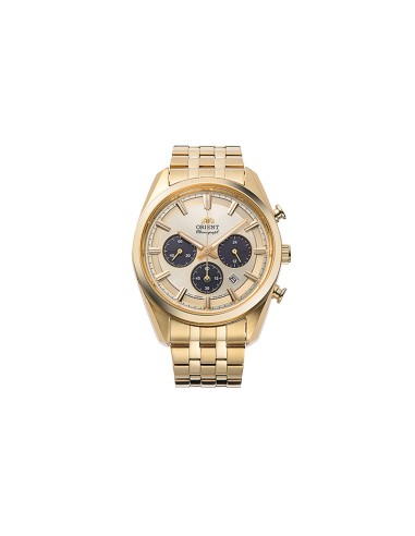 Reloj cronógrafo solar hombre Orient Gold Panda RA-TX0301G 40mm  50m WR cristal de zafiro correa de acero