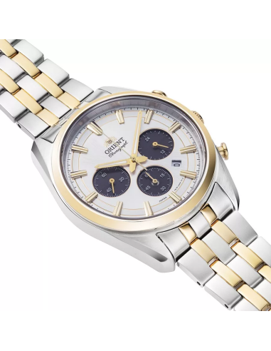 Reloj cronógrafo solar hombre Orient Silver Panda RA-TX0302S  40mm  50m WR cristal de zafiro correa de acero