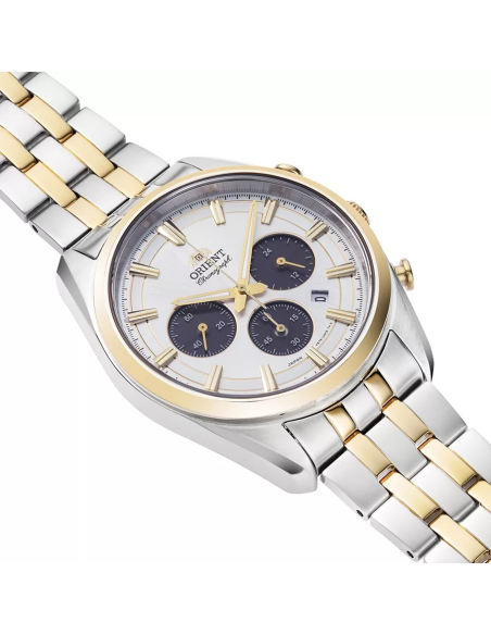 cronógrafo solar hombre Orient Silver Panda RA-TX0302S  40mm  50m WR cristal de zafiro correa de acero