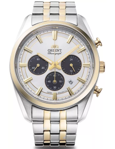 Reloj cronógrafo solar hombre Orient Silver Panda RA-TX0302S  40mm  50m WR cristal de zafiro correa de acero