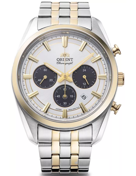 Reloj cronógrafo solar hombre Orient Silver Panda RA-TX0302S  40mm  50m WR cristal de zafiro correa de acero