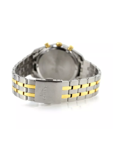 Reloj cronógrafo solar hombre Orient Silver Panda RA-TX0302S  40mm  50m WR cristal de zafiro correa de acero