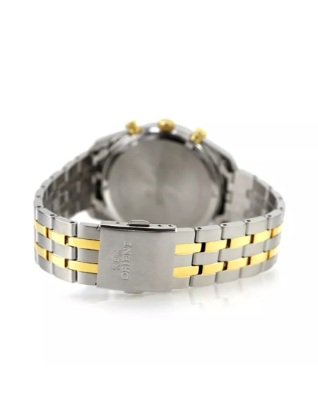Reloj cronógrafo solar hombre Orient Silver Panda RA-TX0302S  40mm  50m WR cristal de zafiro correa de acero