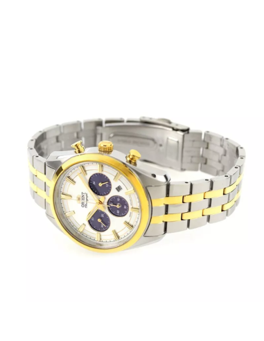 Reloj cronógrafo solar hombre Orient Silver Panda RA-TX0302S  40mm  50m WR cristal de zafiro correa de acero