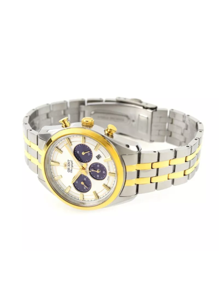 cronógrafo solar hombre Orient Silver Panda RA-TX0302S  40mm  50m WR cristal de zafiro correa de acero