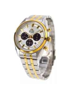 Reloj cronógrafo solar hombre Orient Silver Panda RA-TX0302S  40mm  50m WR cristal de zafiro correa de acero 2