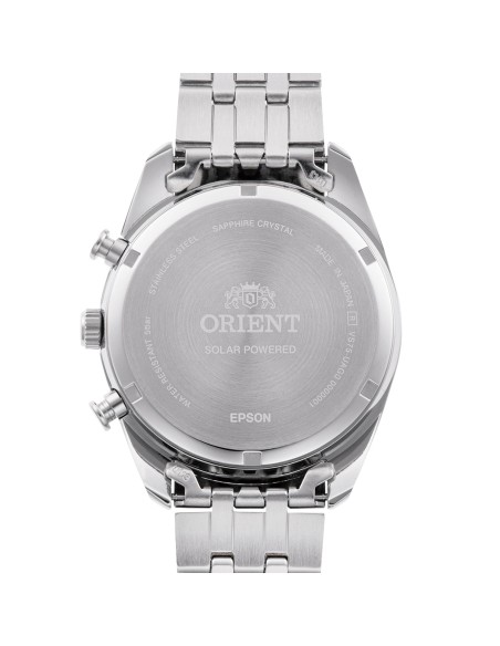 cronógrafo solar hombre Orient Ice Blue Panda RA-TX0304L  40mm  50m WR cristal de zafiro