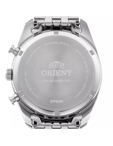 cronógrafo solar hombre Orient Ice Blue Panda RA-TX0304L  40mm  50m WR cristal de zafiro