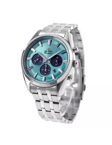 cronógrafo solar hombre Orient Ice Blue Panda RA-TX0304L  40mm  50m WR cristal de zafiro