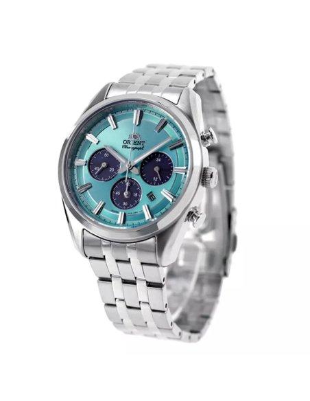 cronógrafo solar hombre Orient Ice Blue Panda RA-TX0304L  40mm  50m WR cristal de zafiro
