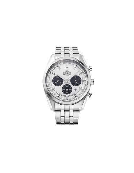 cronógrafo solar hombre Orient Panda RA-TX0305S 40mm  50m WR cristal de zafiro correa de acero