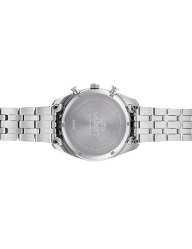 cronógrafo solar hombre Orient Panda RA-TX0305S 40mm  50m WR cristal de zafiro correa de acero