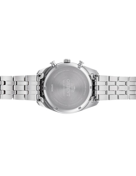 cronógrafo solar hombre Orient Panda RA-TX0305S 40mm  50m WR cristal de zafiro correa de acero