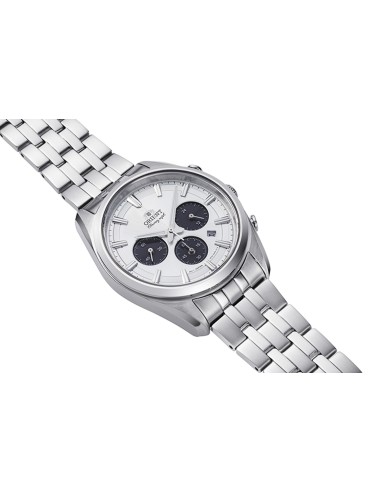 cronógrafo solar hombre Orient Panda RA-TX0305S 40mm  50m WR cristal de zafiro correa de acero