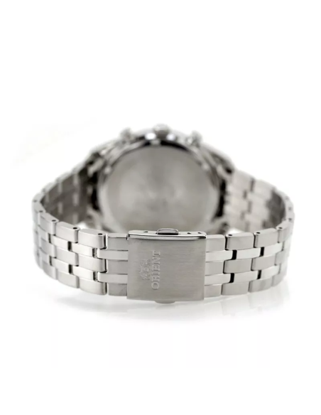 cronógrafo solar hombre Orient Panda RA-TX0305S 40mm  50m WR cristal de zafiro correa de acero