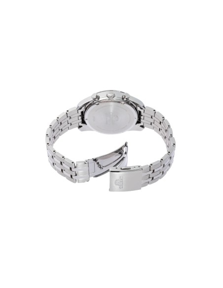 cronógrafo solar hombre Orient Panda RA-TX0305S 40mm  50m WR cristal de zafiro correa de acero