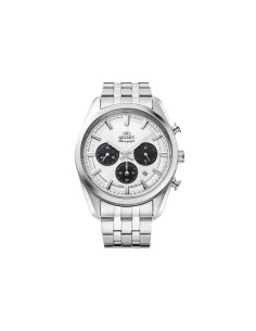 cronógrafo solar hombre Orient Panda RA-TX0305S 40mm  50m WR cristal de zafiro correa de acero