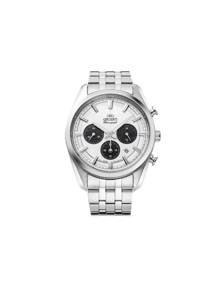 cronógrafo solar hombre Orient Panda RA-TX0305S 40mm  50m WR cristal de zafiro correa de acero
