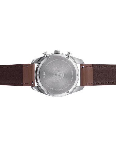 reloj cronógrafo solar hombre Orient Panda RA-TX0306S 40mm  50m WR cristal de zafiro correa de cuero