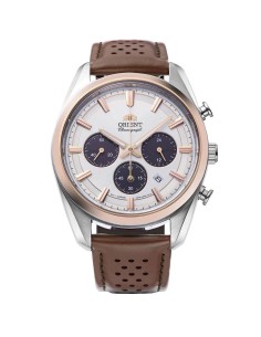 reloj cronógrafo solar hombre Orient Panda RA-TX0306S 40mm  50m WR cristal de zafiro correa de cuero