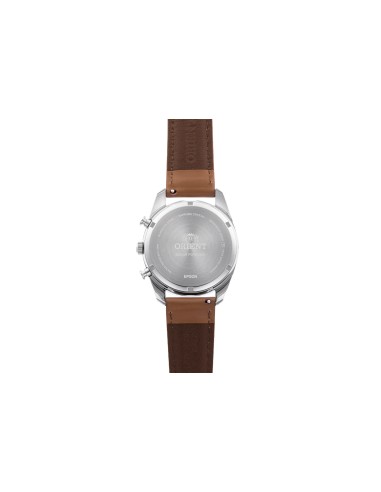 reloj cronógrafo solar hombre Orient Panda RA-TX0306S 40mm  50m WR cristal de zafiro correa de cuero