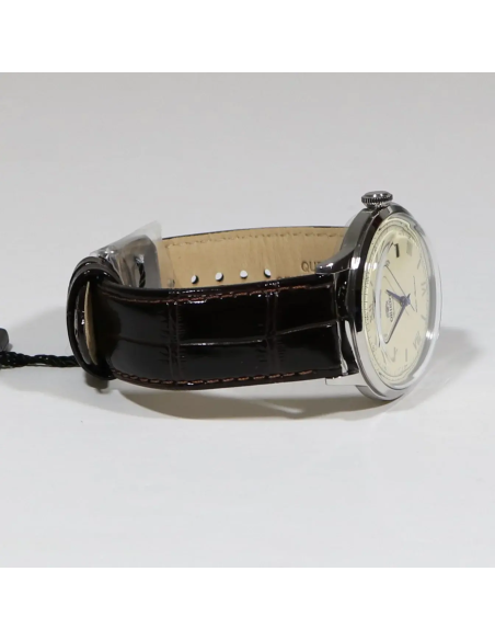 automático hombre Orient Bambino TAC00009N Dial beige 40.5mm 30m WR correa de cuero Hand-Hacking