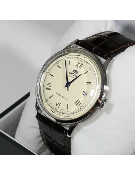 automático hombre Orient Bambino TAC00009N Dial beige 40.5mm 30m WR correa de cuero Hand-Hacking