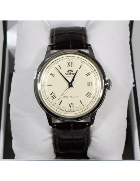 automático hombre Orient Bambino TAC00009N Dial beige 40.5mm 30m WR correa de cuero Hand-Hacking